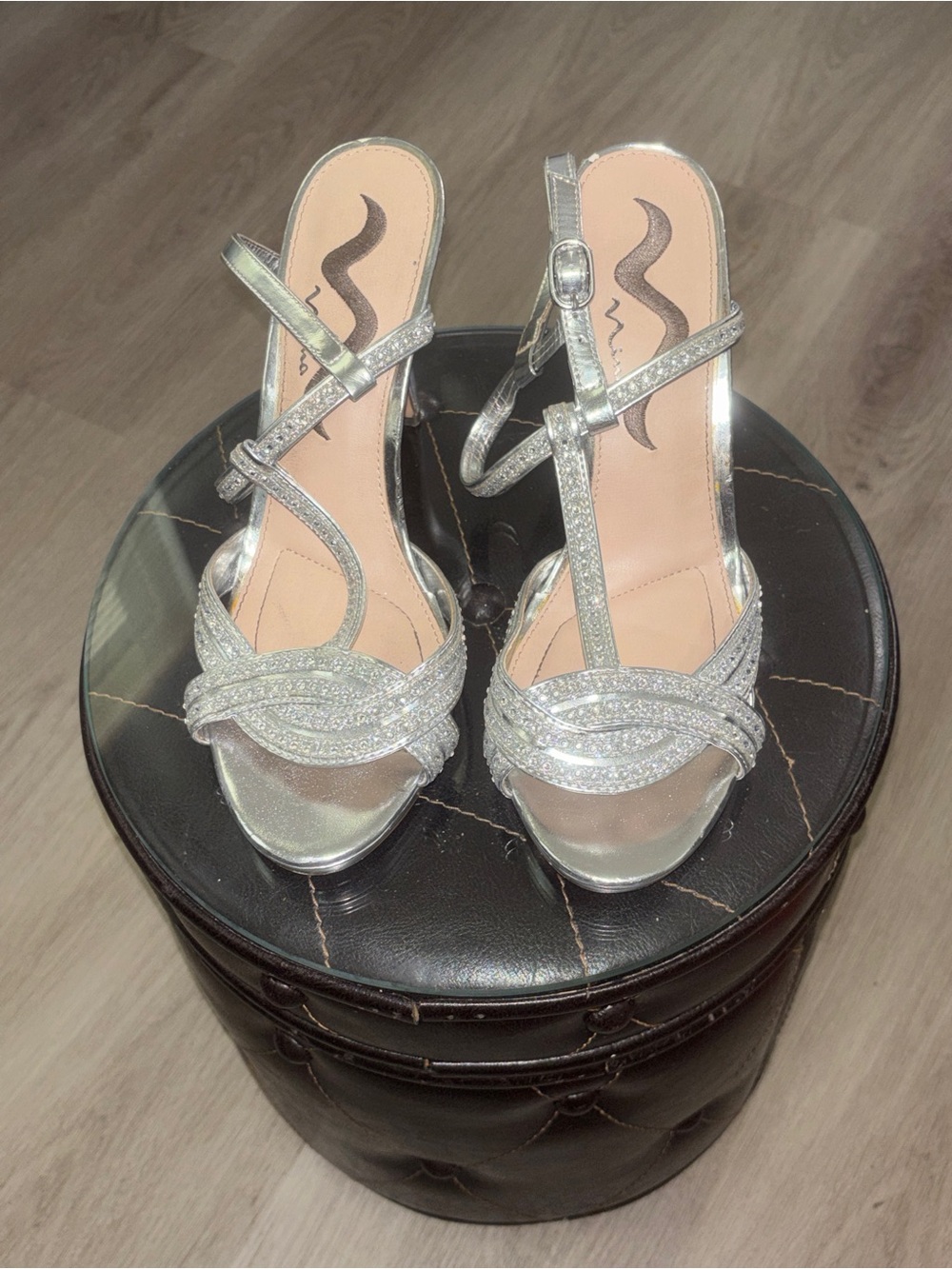 Nina Silver Glitter Strappy Heeled Sandals